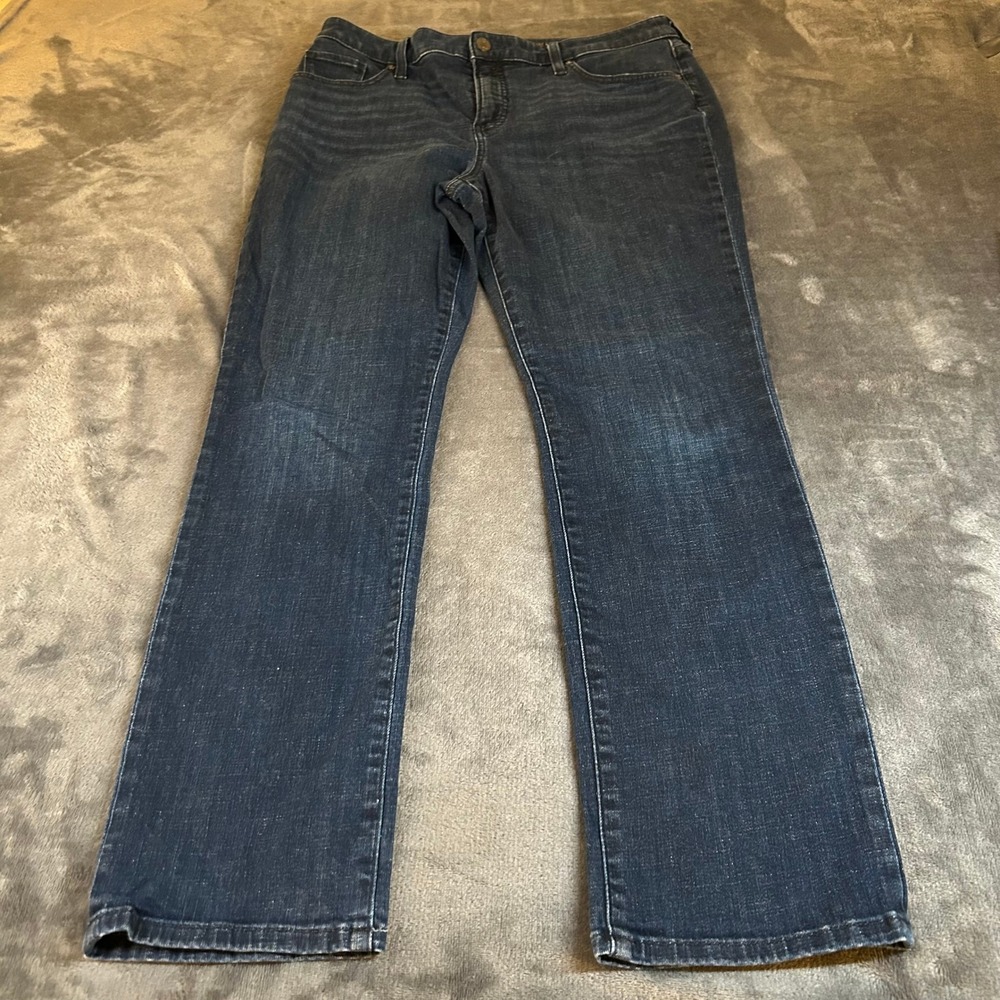 Chicos So Slimming Girlfriend Slim Leg Jeans Dark Wash Denim Womens size 34x29"